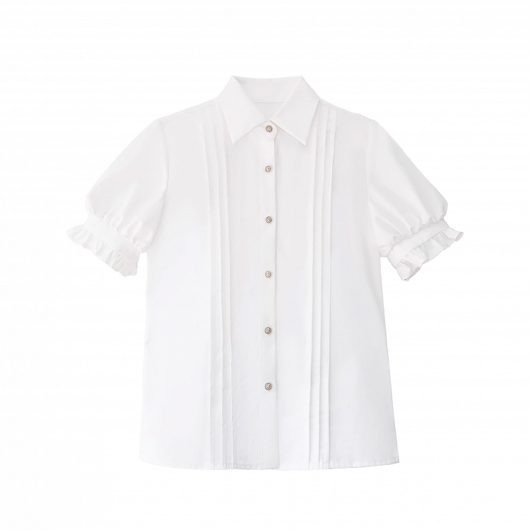 Puff Sleeves Blouse with Pleating Details White