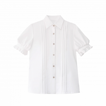 Puff Sleeves Blouse with Pleating Details White
