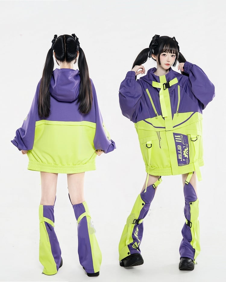 Futuristic Landmine-Inspired Design Purple in Warmers Leg Green and Colorblock Silhouette