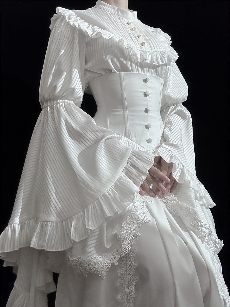 White Boned Corset Underbust Aristocrat Lolita Skirt - Puppet Mind Book