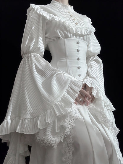 White Boned Corset Underbust Aristocrat Lolita Skirt - Puppet Mind Book