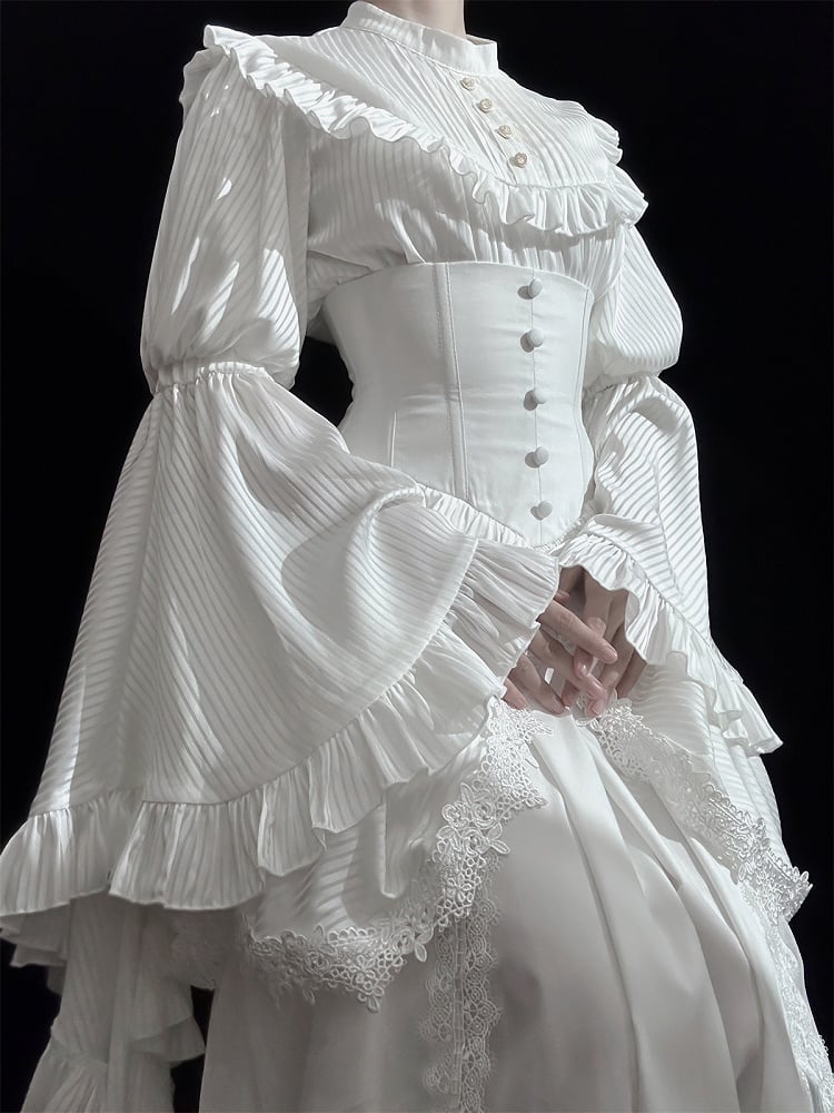 Sleeves Bell Blouse Trim Flounce White Gothic