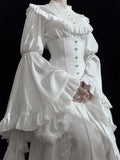 Sleeves Bell Blouse Trim Flounce White Gothic