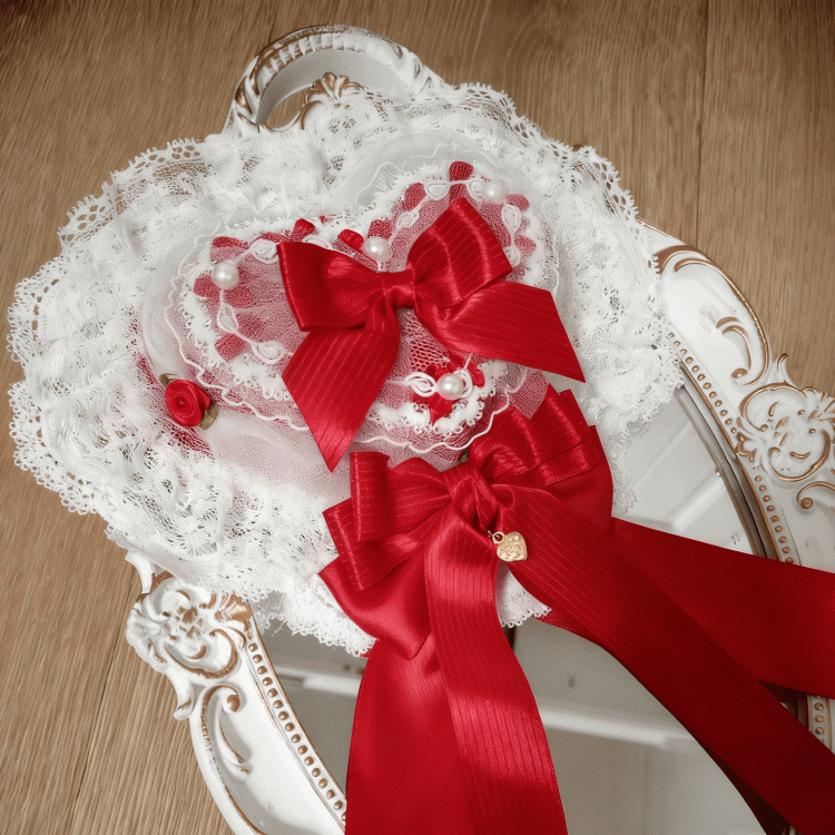 Sweet Pink/Red/Blue Bowknot Hat Mini Clips With Lace Heart-shaped Lolita