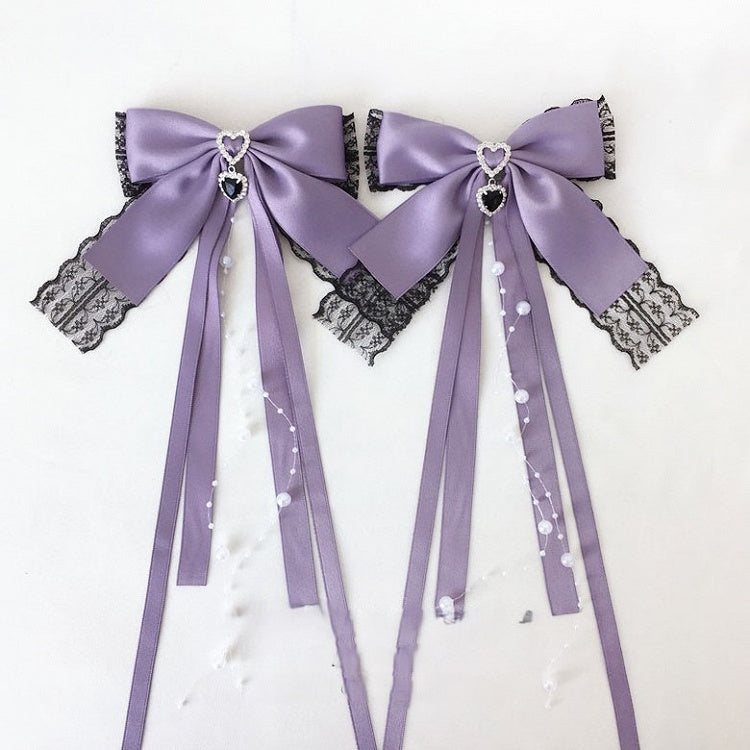 Beads Trim Colors Tassel Heart Lace Black Hairclip 4 Rhinestone with Bow
