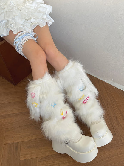 Ear Plush Hairclips Leg Decoration Warmers Colorful White with Bunny Y2K