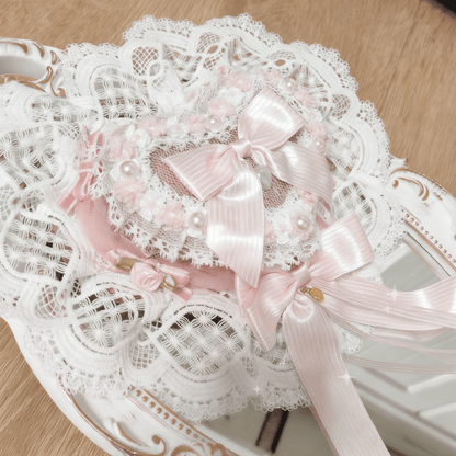 Sweet Pink/Red/Blue Bowknot Hat Mini Clips With Lace Heart-shaped Lolita