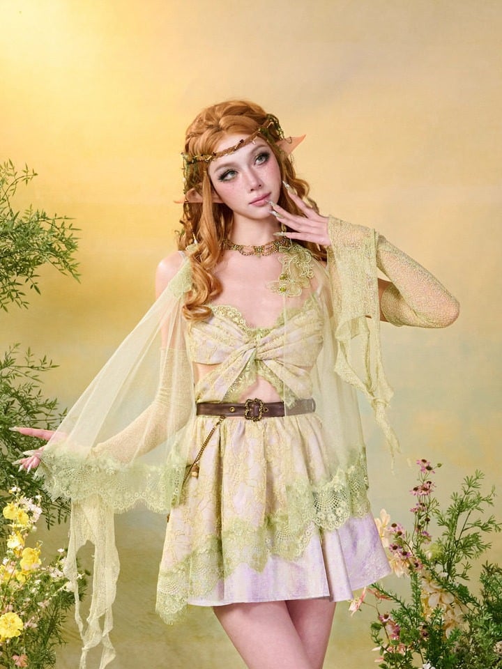Green Fairycore Style Mori Sheer Arm Sleeves - Virtual Orbit