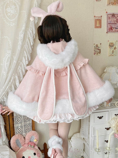 for Autumn/Winter Oversized Hooded Wool Ears Bunny Lolita Cape