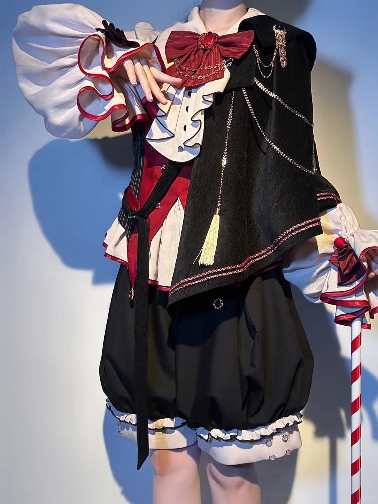 Schwarzes Ouji Style Full Red Shirt Preppy Fashion + und Set-Beige