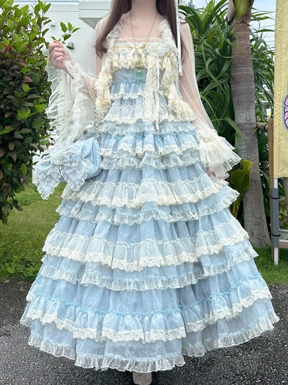 Ruffled Tulle Top Beige Lace Lolita