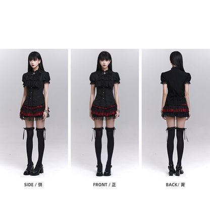 取り外し可能なジャボ付き、ブラックのパフスリーブのヴィンテージゴシックブラウス