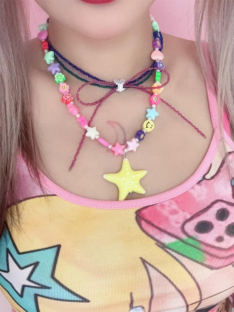 4色のペンダントネックレス ヒトデビーズ Y2K オプション