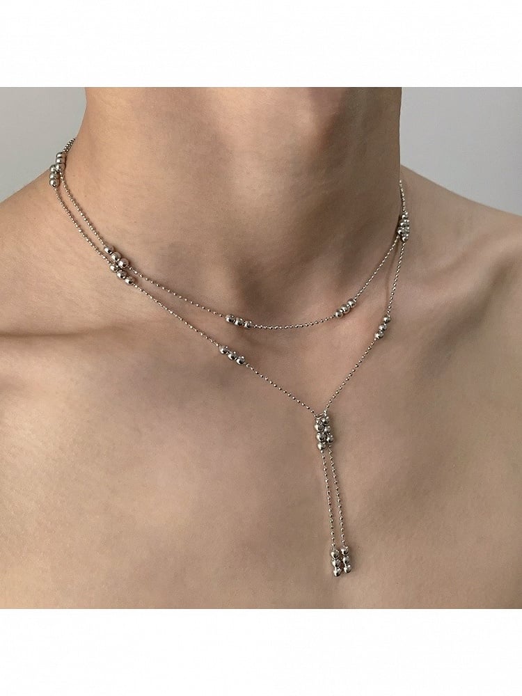 Silver Minimalist Double Beaded Layer Necklace - YSHXS