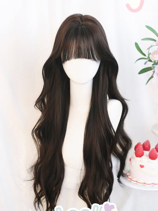 Black With Air Wigs Bangs Wavy 65-70cm Long