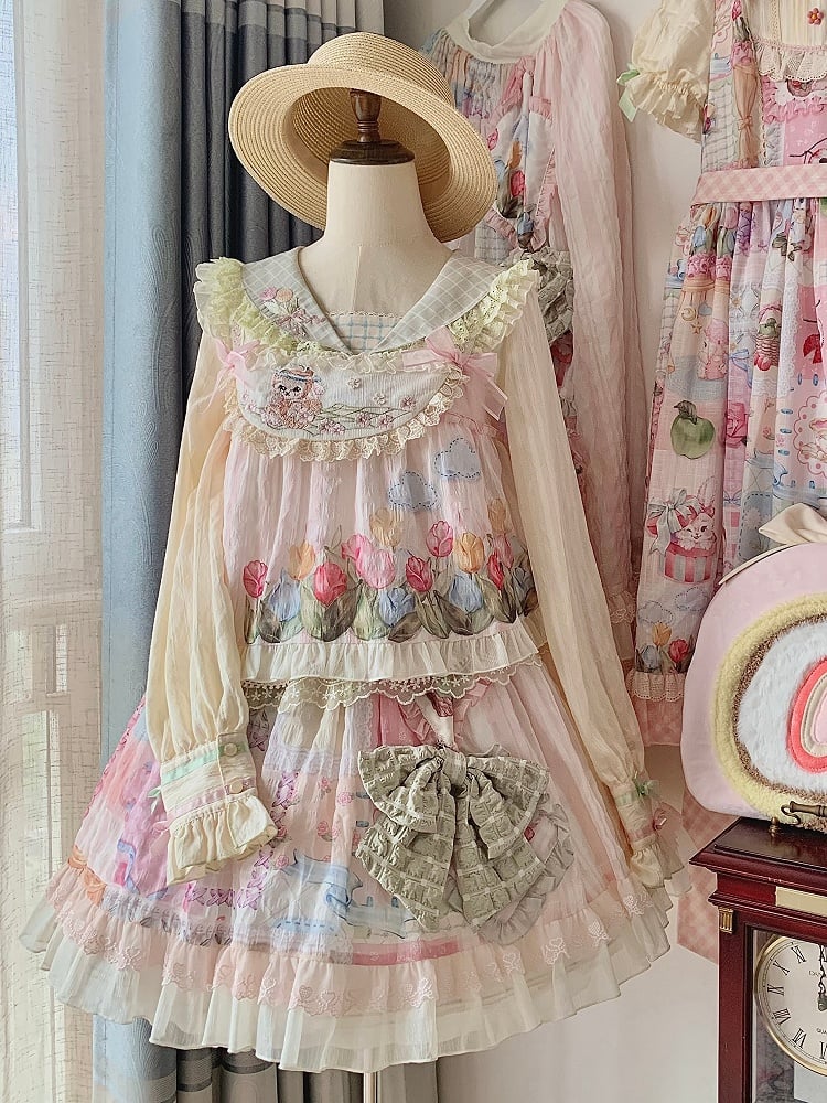 Bunny Embroidery Light Pink Sweet Tulip Top