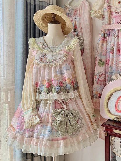 Bunny Embroidery Light Pink Sweet Tulip Top