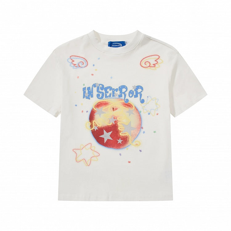 Charcoal Crew-Neck Tee with Star & Apple Graphic - Languid Park