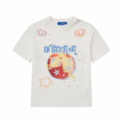 Charcoal Crew-Neck Tee with Star & Apple Graphic - Languid Park