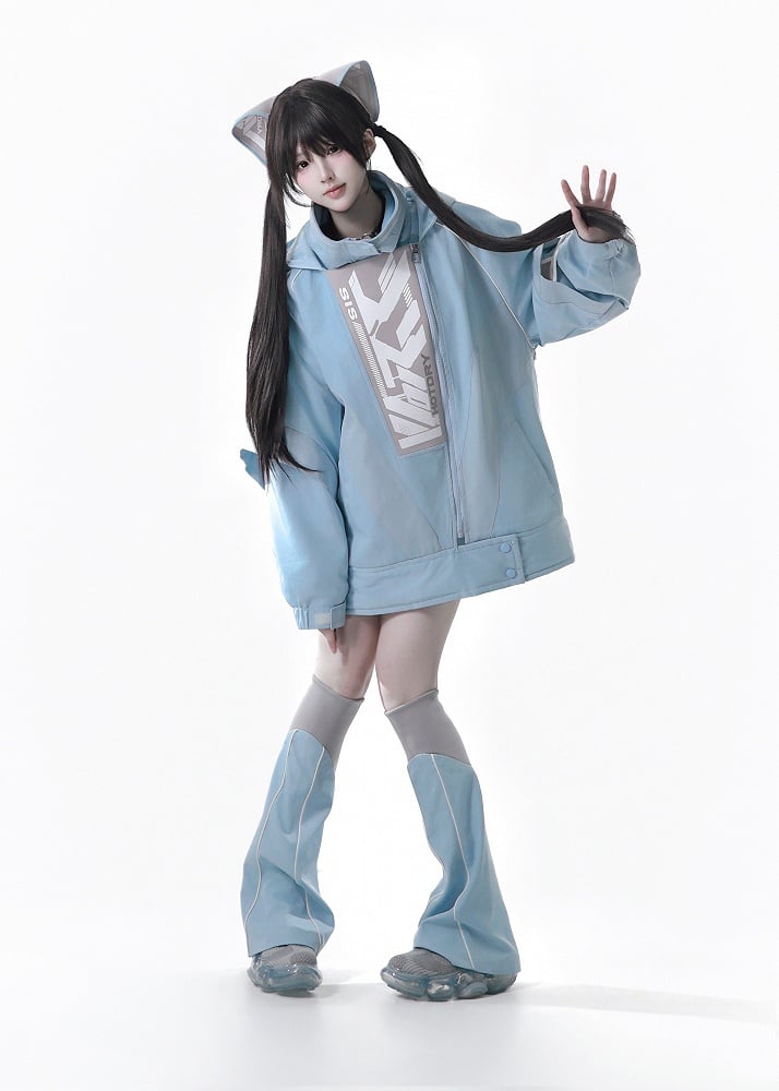 Cat Hair Gray Clips Cyberpunk Tenshi Blue Kaiwai Techwear Ear