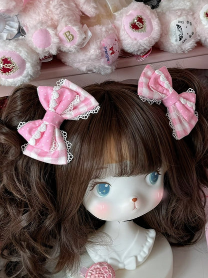 Pattern Hairclip Pink And Plaid Details Heart Polka-dot Bowknot