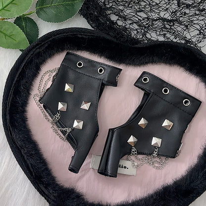 PU Studs Black Gloves Design Leather Punk