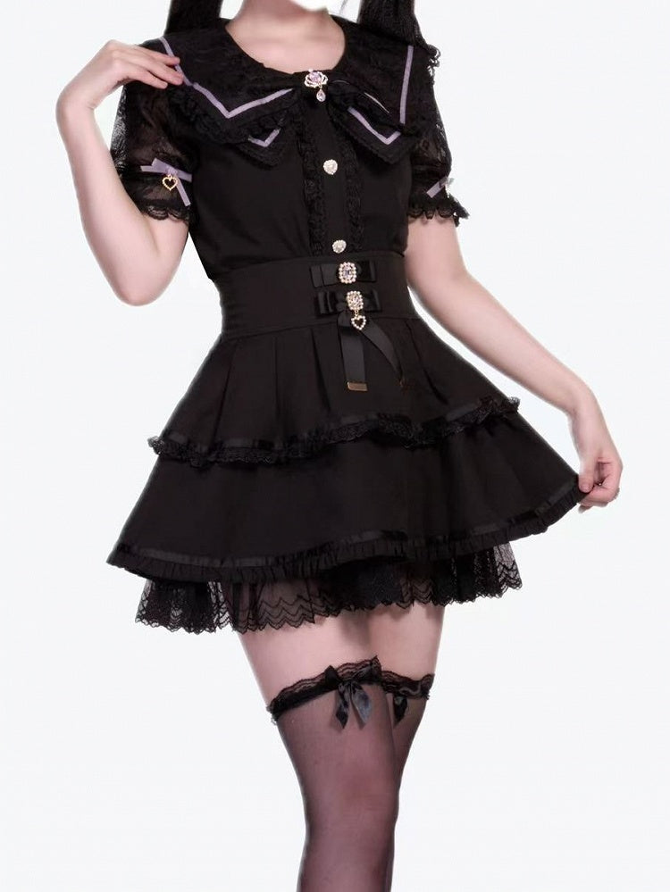 Black Kei Collar Blouse Bowknot with Jirai