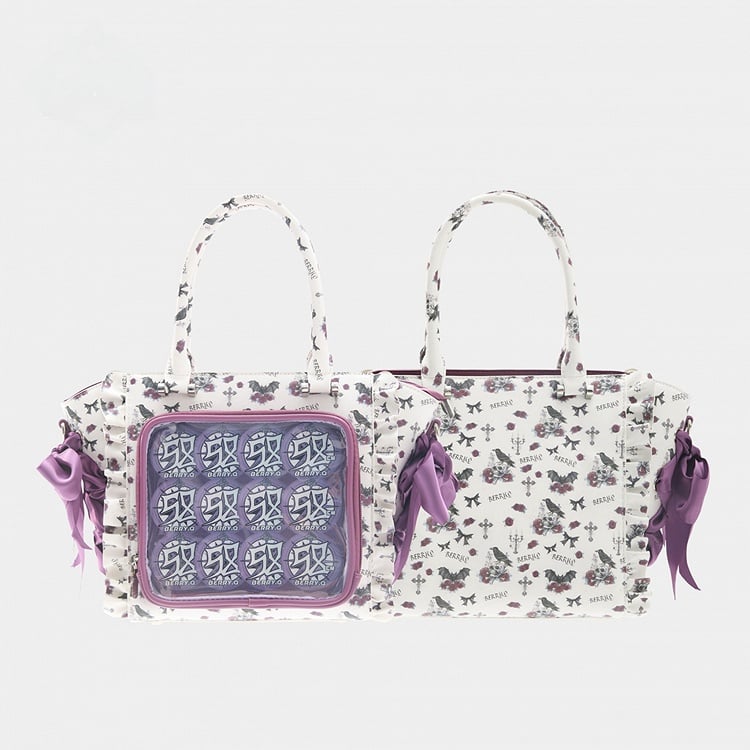 Halloween-Ita-Tasche mit Blumenmuster und Kreuzschnürung in Weiß und Lila