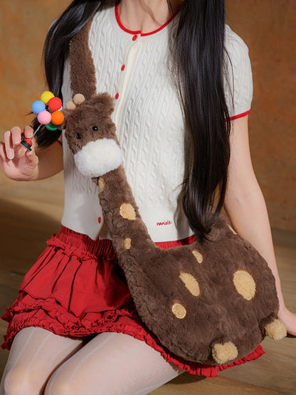 キリンのぬいぐるみクロスボディバッグ（ブラウン）