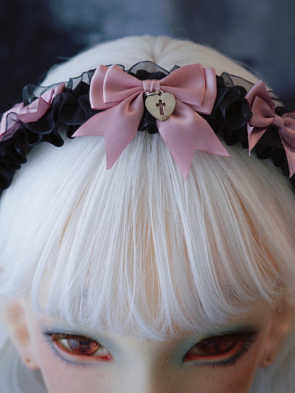 KC With Bowknots Pink And Heart Black Details Ruffle Trim