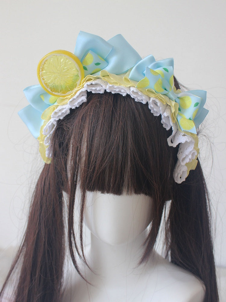 with Details Lemon Print Blue Bowknot KC Ruffled Yellow