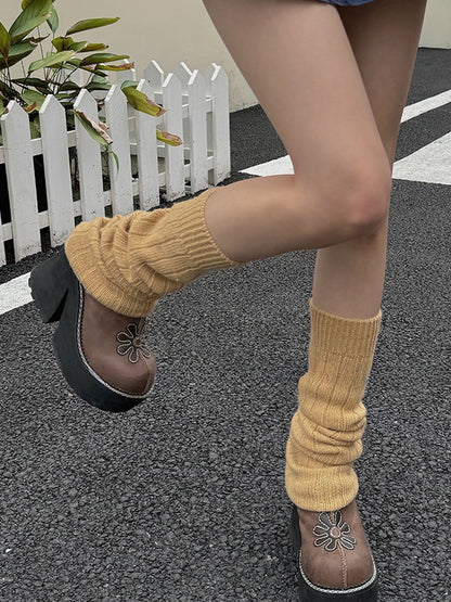 Y2K Ribbed Trim Knitted Leg Warmers