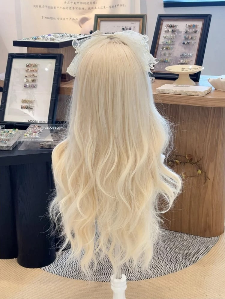 Platinum Full Wavy Bangs 65CM with Wig Blonde