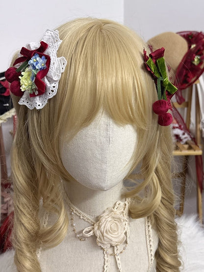 Sweet Velvet Options Color Cherry Lolita Bowknot Hairclip 2