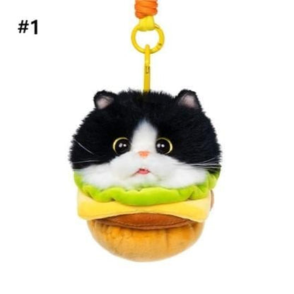 Cat Hamburger Options 4 Cute Plush Keychain