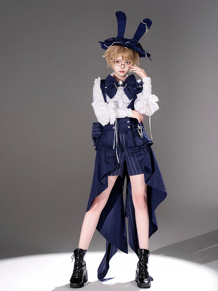Train Bowknot Peplum Blue Tail Bunny Straps Corset with Royal Swallow Theater