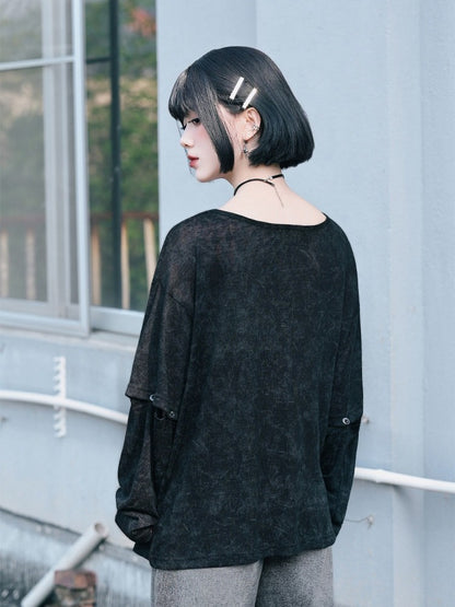 Black Detachable Sleeve UV Tee with Sea Lily Print - Quirky Hut