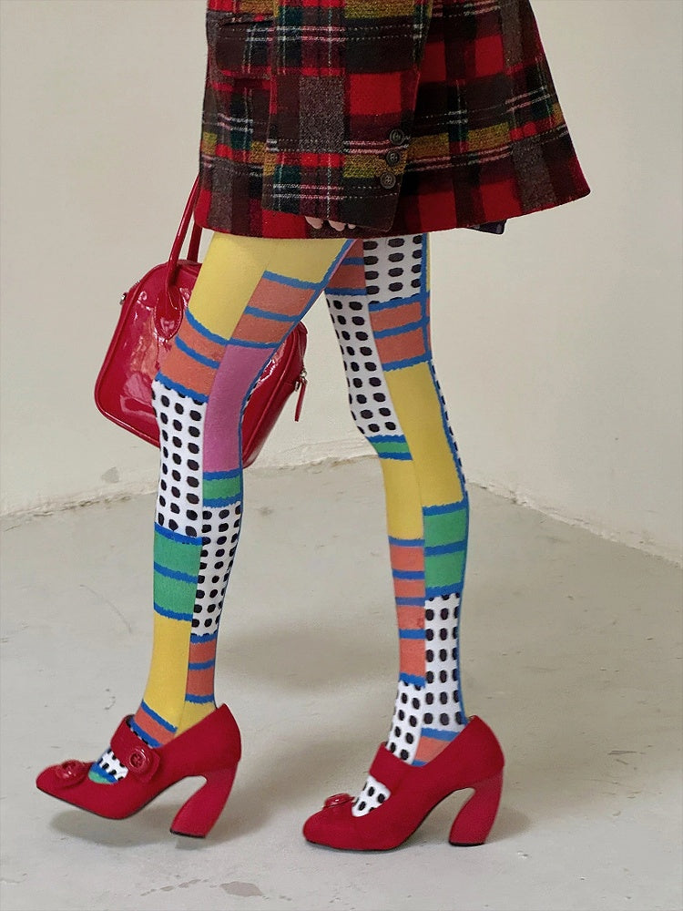 Pattern Geometric Color-Block Pantyhose