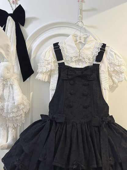 Black Ruffle Sweet Lolita Buttons with Overall Dress Layered Double-Breasted