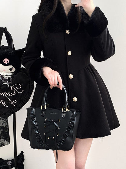 ジライケイ ピンク 地雷風 ウールコート（プラッシュカラー＆カフス付き）