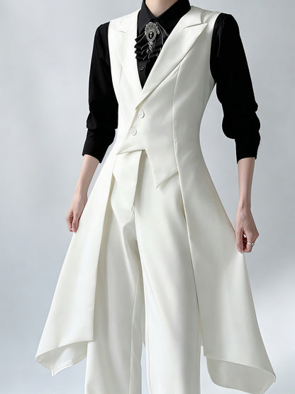 Swallow-Tail White Elegant Prince Long Waistcoat - ROAE
