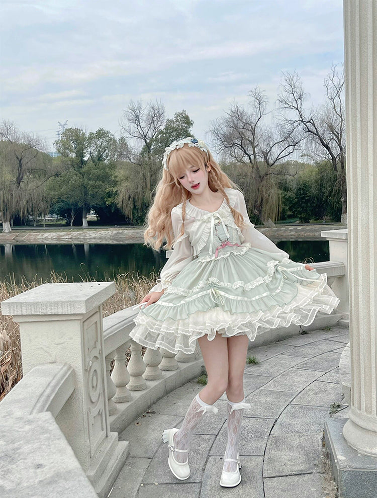 アプリコットのフリルトリム、ドローストリングカフストップス