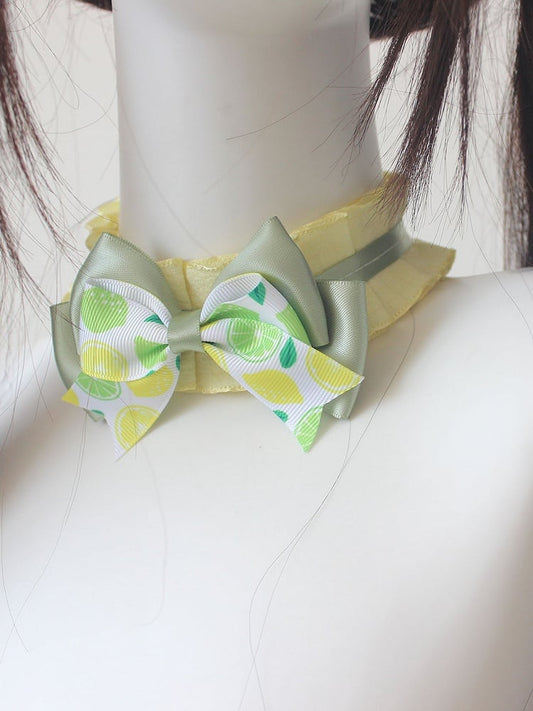Bowknot Choker Print with Yellow Green Lemon Ruffled