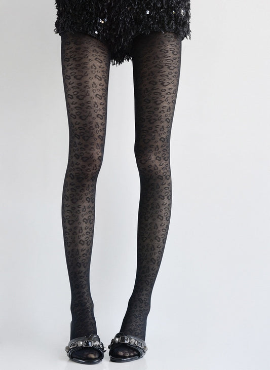Tights Leopard Slimming Print Retro Black