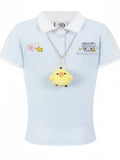 Blue Polka-Dot Tee with Bear Embroidery & Chick Charm - Languid Park