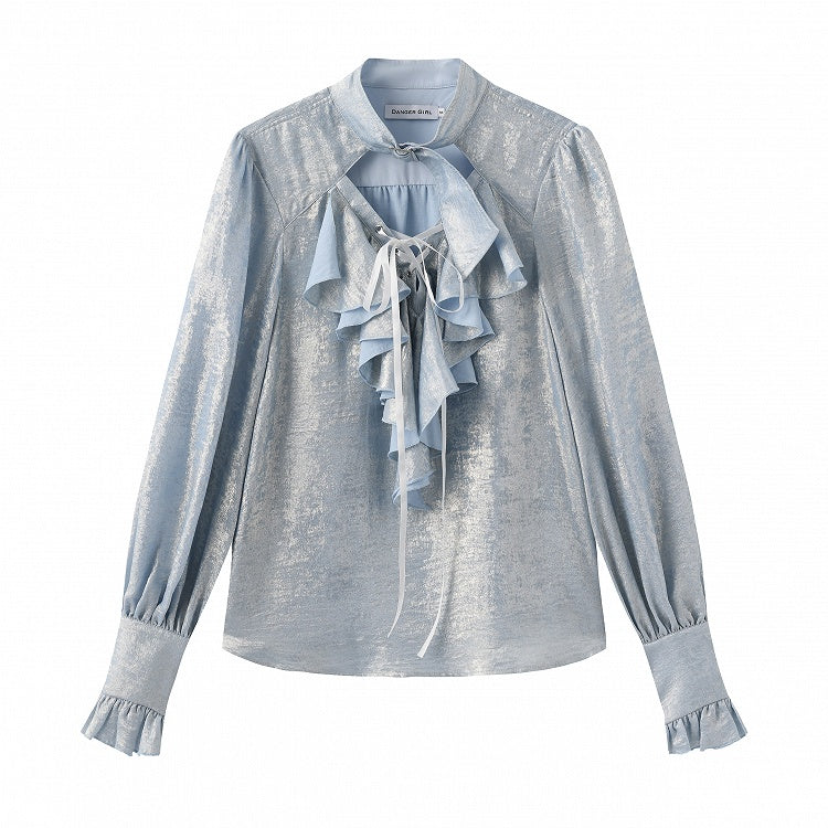 Pirate Light Blue Vibes Lolita with Collar Shirt Sleeves Lace-Up Long and Ouji Buckled