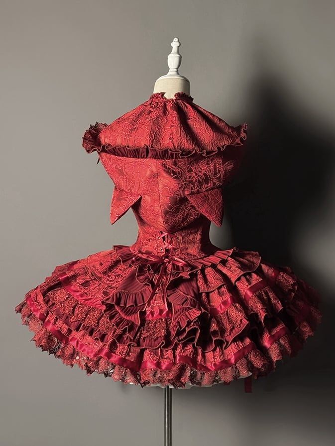 ネックレッド + ロリータティアードフルトップセットホルターゴシックノースリーブスカート