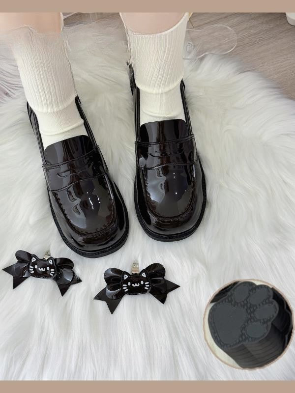 PU with Mid-heel Detachable JK Bow Kitty Shoes Accent Design Black