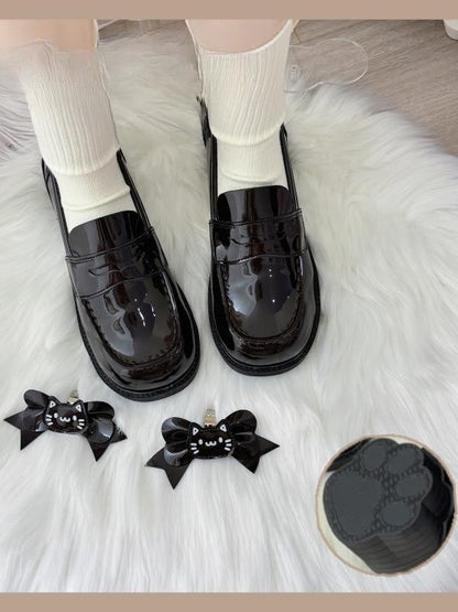 PU with Mid-heel Detachable JK Bow Kitty Shoes Accent Design Black