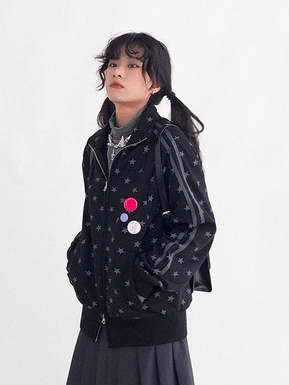Collar Star Y2K Stand Motif Jacket Black with